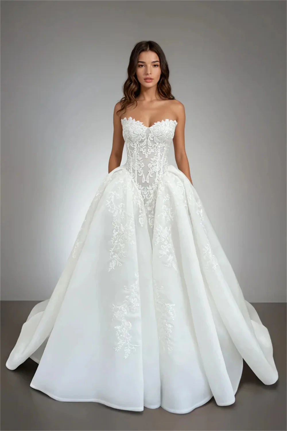 Luxurious Sweetheart Lace Applique Bridal Grown A Line Wedding Dresses Custom Made 2026 Rode De Morrie