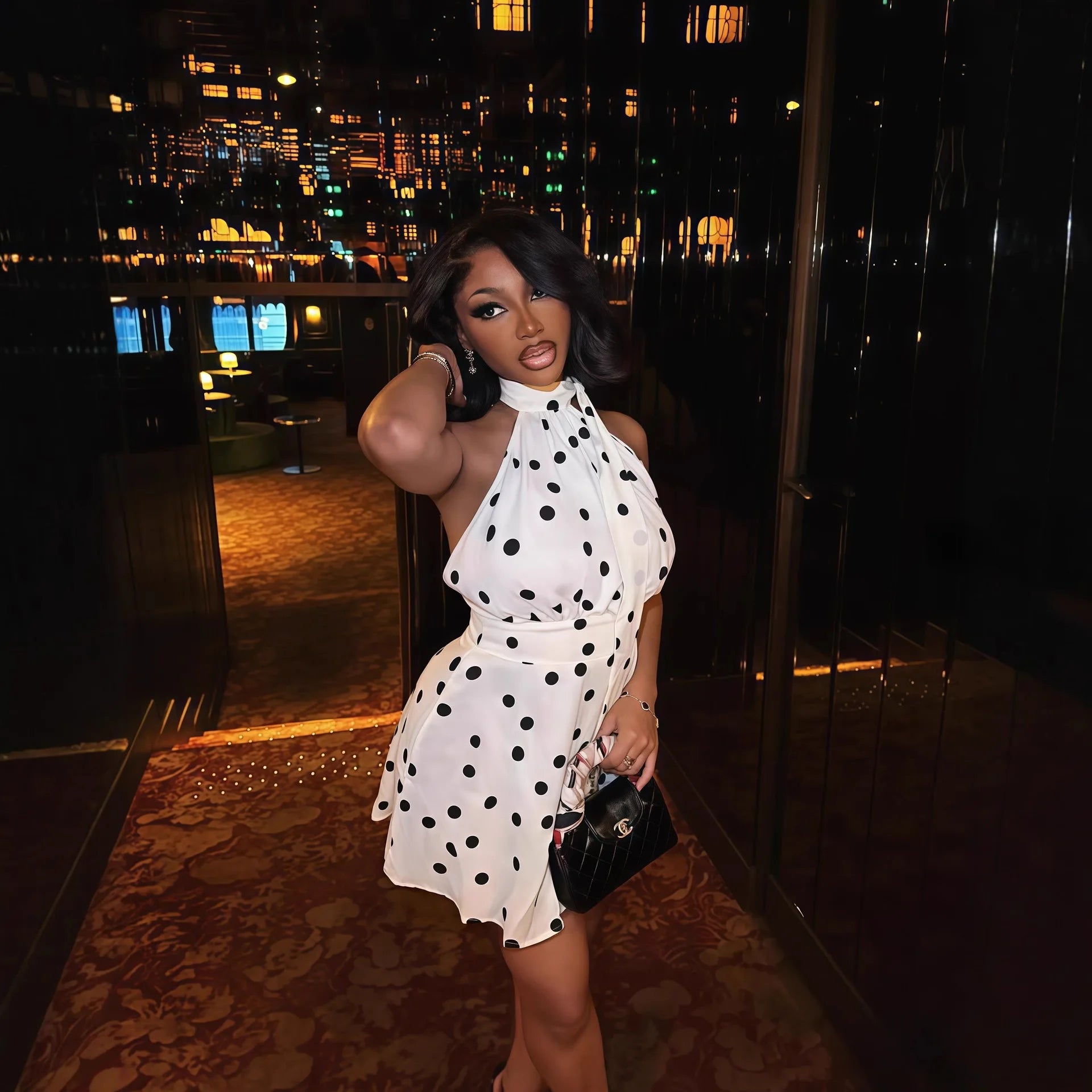 V-Neck Long Sleeve Ruffle Floral Print Hollow-Out Fit & Flare Mini Dress | Sexy Elegant Low-Cut Summer Dress Luxegan