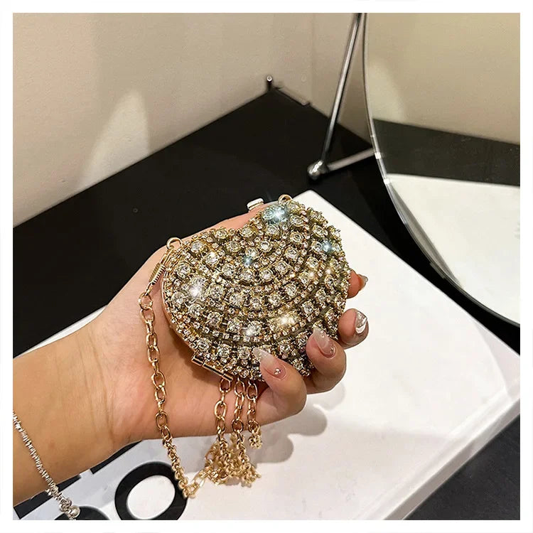 Luxury Mini Diamond Inlay Heart-Shape Crystal Clutch | Rhinestone Evening Bag Luxegan