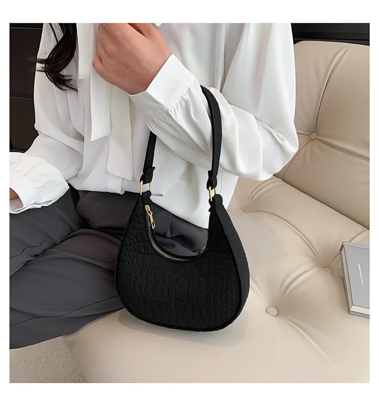 Fashion Korean Version Felt Stone Pattern Underarm Bag | Casual Soft Winter Purse & Shoulder Handbag for Women (Lightweight) Luxegan