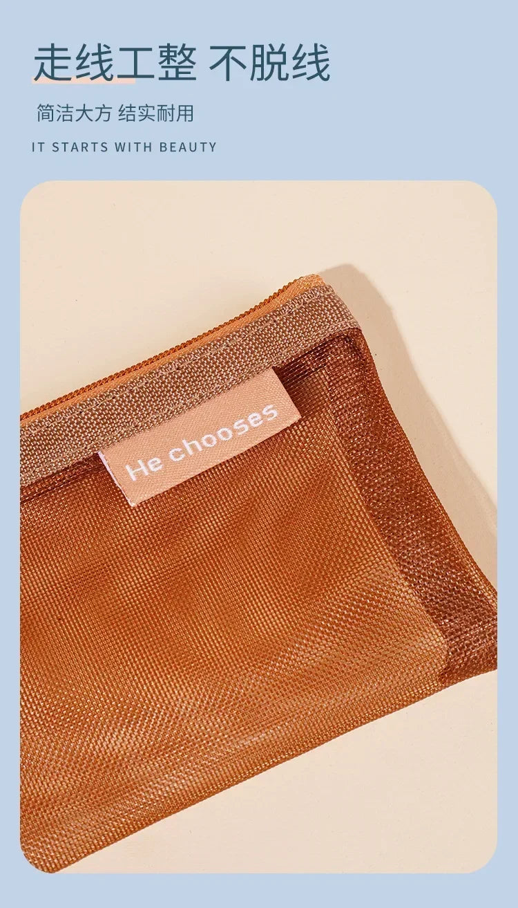 Pequeño Bolso Cuadrado de Color Sólido para Monedas, Organizador de Nylon de Malla para Pintalabios, Llaves, Auriculares, Tarjetero de Bus, Banco, Identificación, Tarjetas de Crédito, Estuche de Almacenamiento
