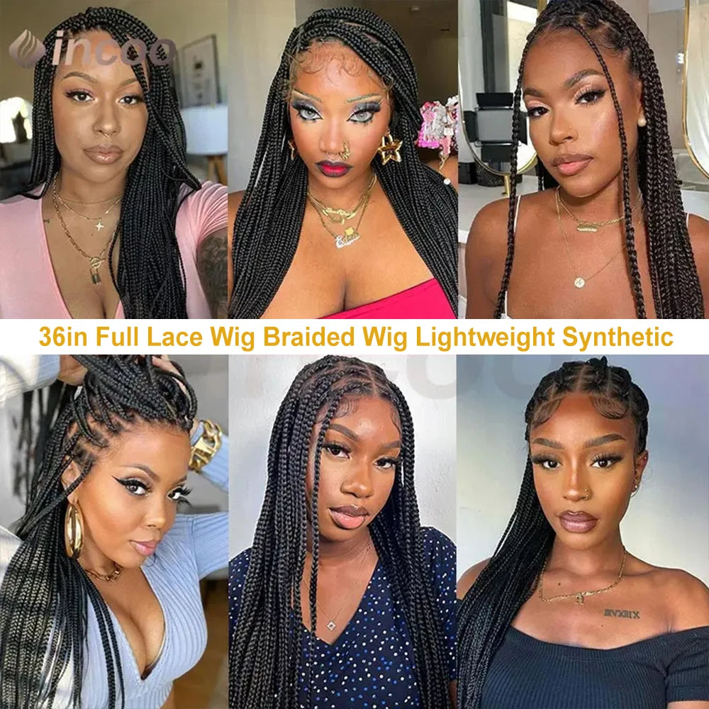32-36 Inch Boho Box Braids Goddess Locs Wig | 360 Full Lace