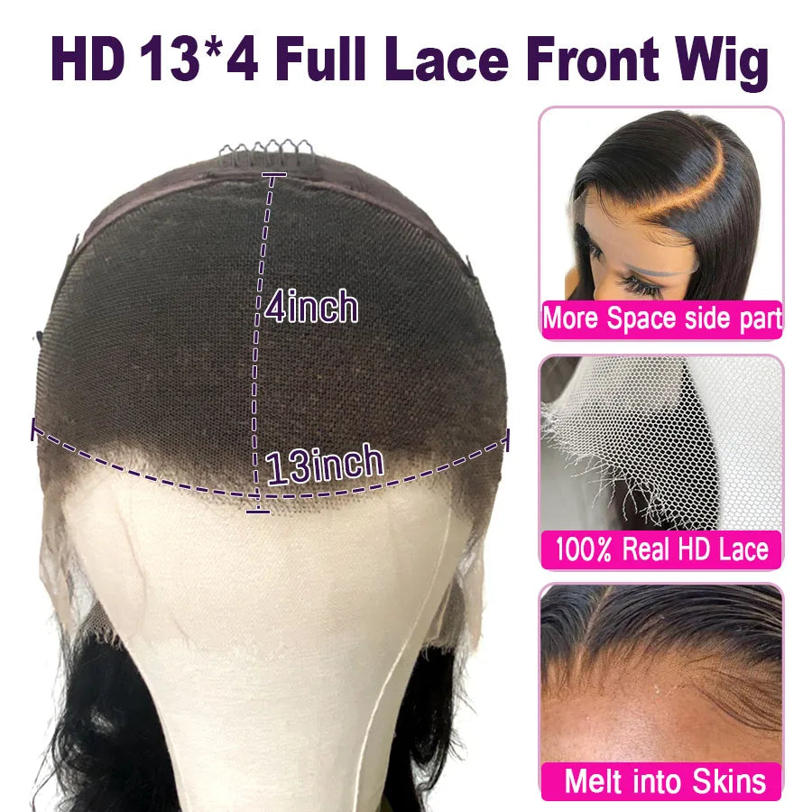 Jet Black 250% Density 13x4 HD Lace Frontal Wig | Sophisticated "Body Wave" Silhouette | Ultra-Thin Transparent Swiss Lace Front Wig | "Dignified" High-Performance Long Remy Human Hair Essential for Radiant Versatile Styling Luxegan