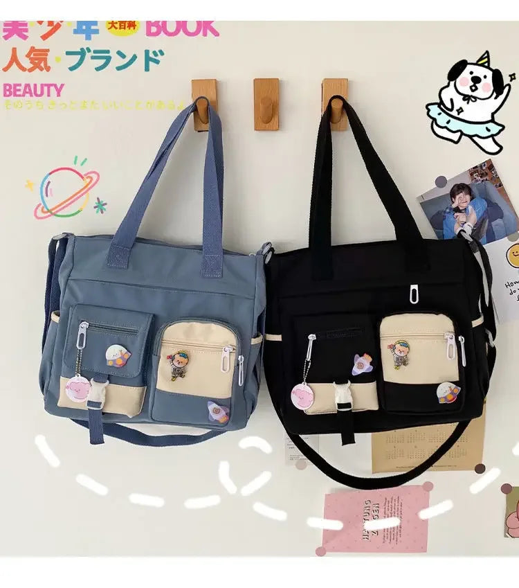 Nylon Patchwork Square Bag | Soft Waterproof Ladies Messenger Satchel Luxegan