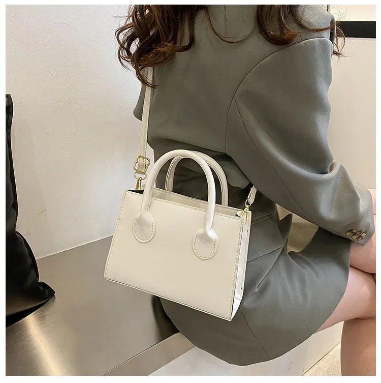 Minimalist Black Small Square Bag | All-Match PU Leather Top Handle Purse | Classic Shoulder & Crossbody Bag for Work (Women) Luxegan