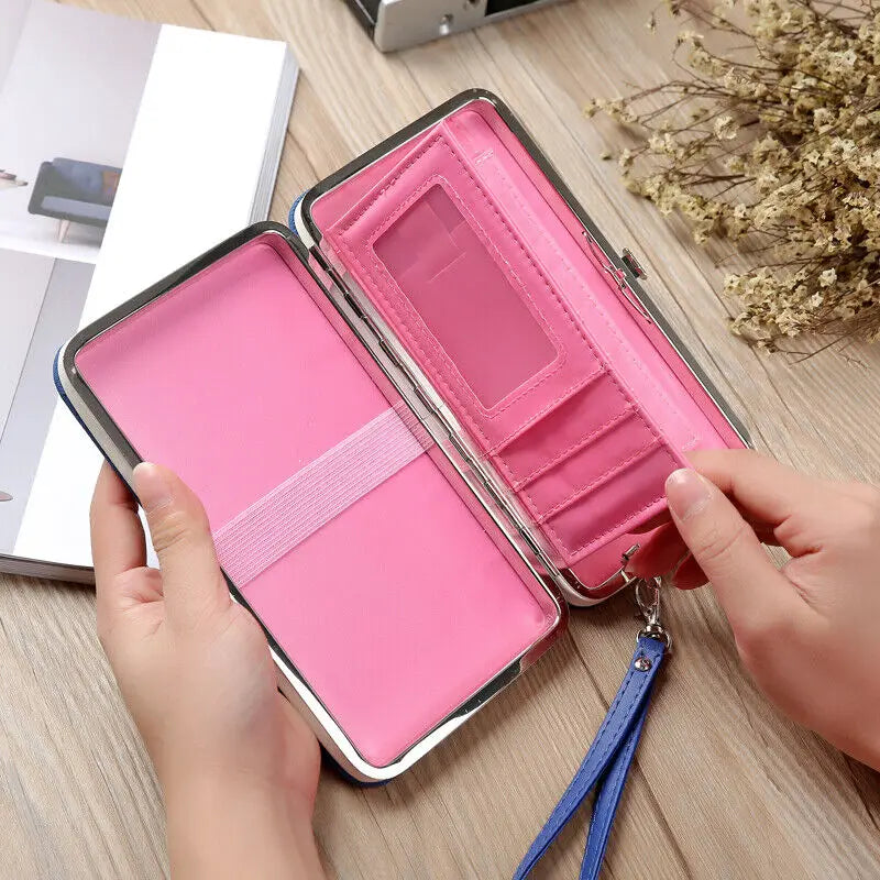 Fashion Women Clutch Wallet Long Card Holder Case Purse Cellphone Case Handbag With Wristlet