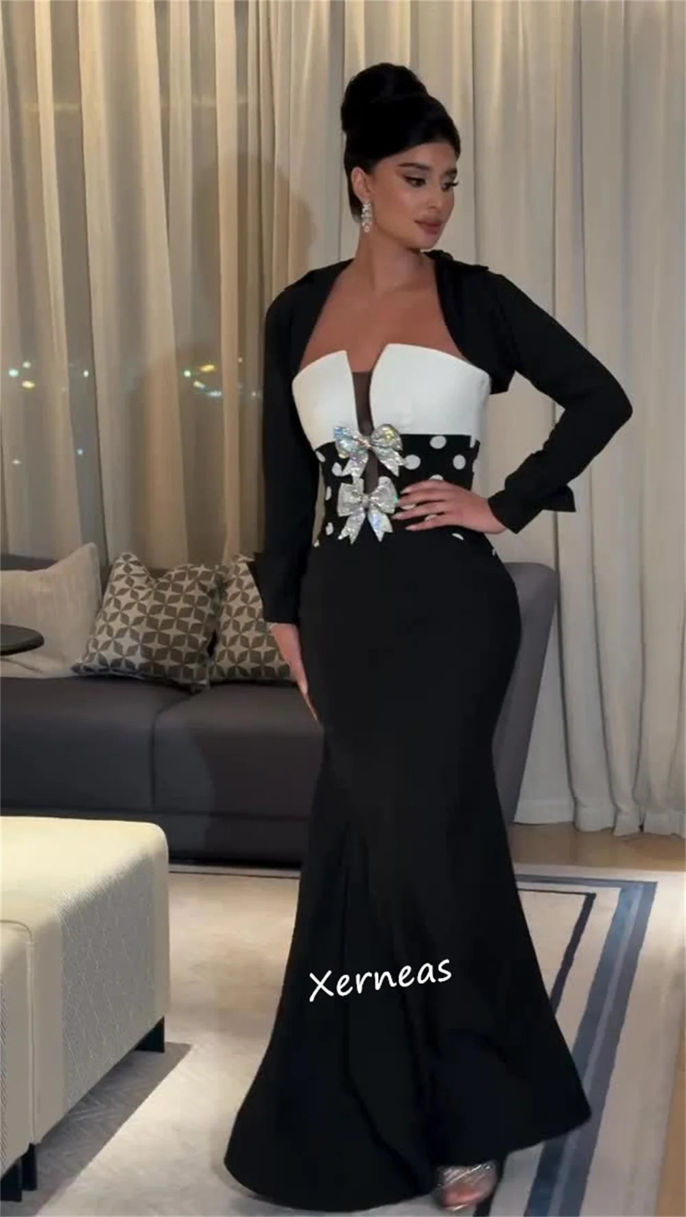 Strapless Bow Trumpet Mermaid Floor-Length Evening Gown | Bespoke Formal Occasion Dress with Built-In Bra Luxegan