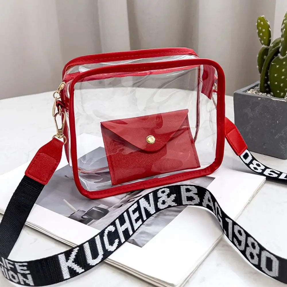 Transparent Crossbody Bag for Women | Candy Color Letter Fashion Shoulder Bag & PVC Transparent Jelly Bag (Small Square Bag) Luxegan