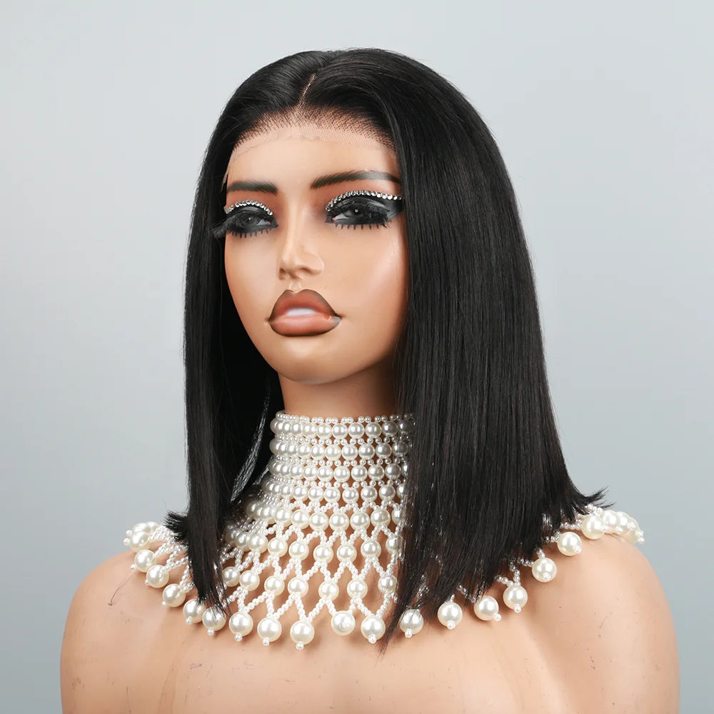 Sleek Bone Straight Glueless 4x6 HD Transparent Lace Bob Wig | 200% Density Pre-Plucked & Pre-Cut Swiss Lace Wig | 100% Brazilian Remy Human Hair Wear-and-Go Bob for Women Luxegan