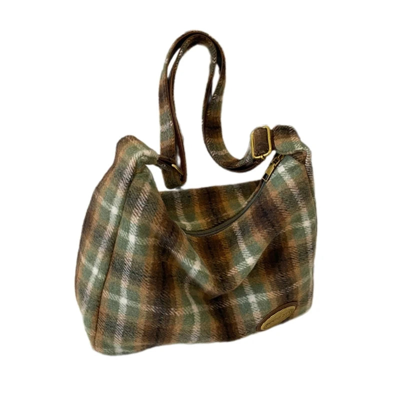 Elegant Vintage Plaid Crossbody Bag | Soft Fabric Shoulder Handbag for Women | Versatile Daily Use Luxegan