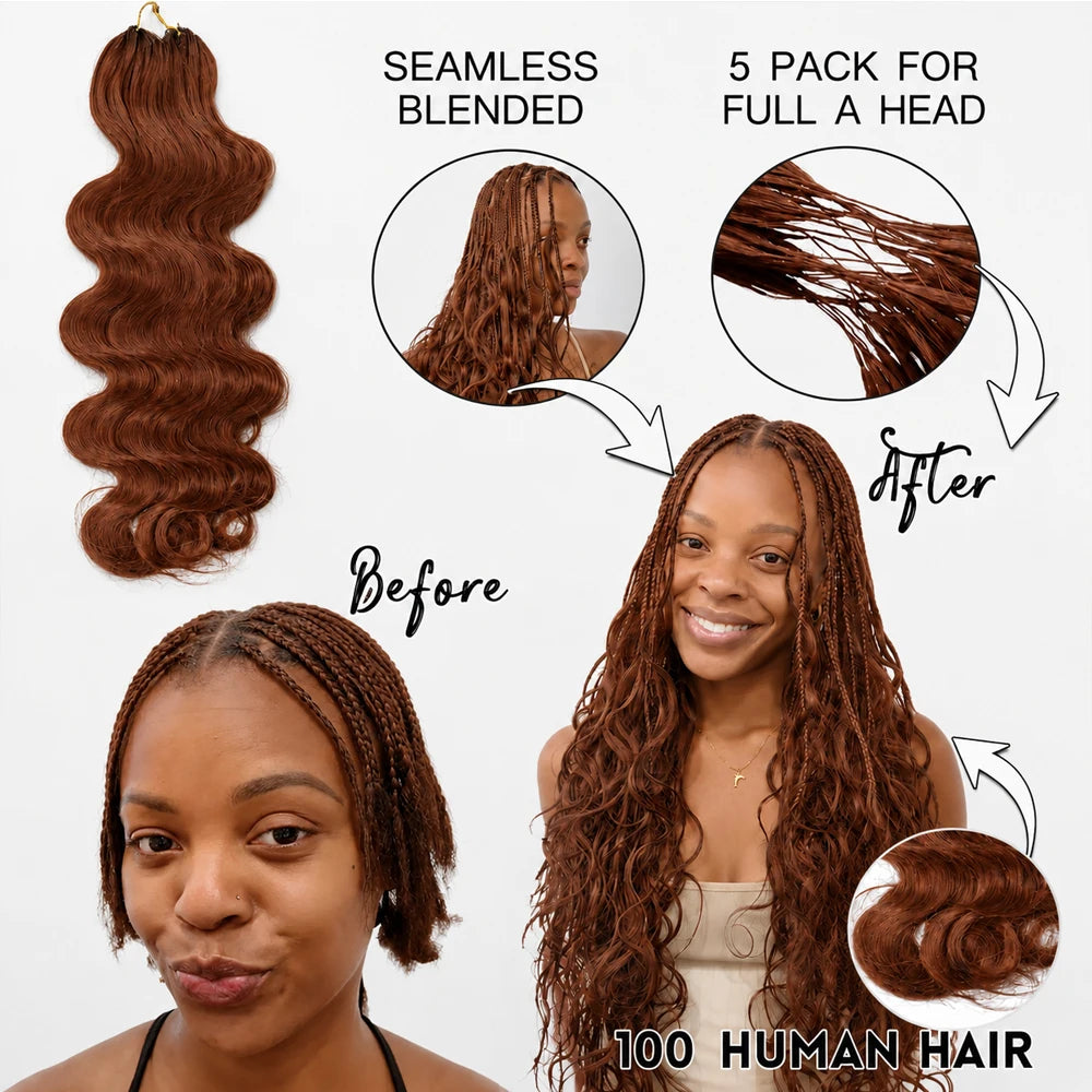 Feather Brown Body Wave Human Hair Crochet Extensions | 16–24 Inch Luxegan