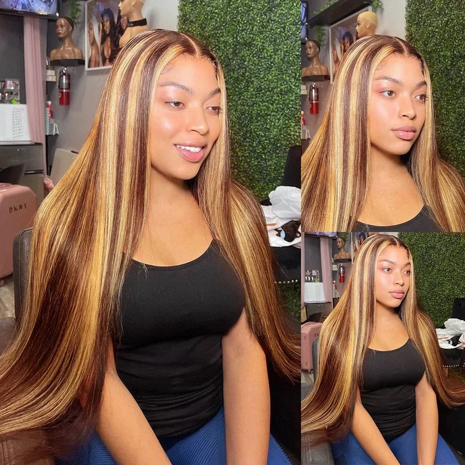 Highlight Glueless Human Hair Wig | Ready-to-Wear 200% Density Ombre Straight 13x6 HD Lace Frontal Wig (Pre-Plucked, Pre-Cut) Luxegan