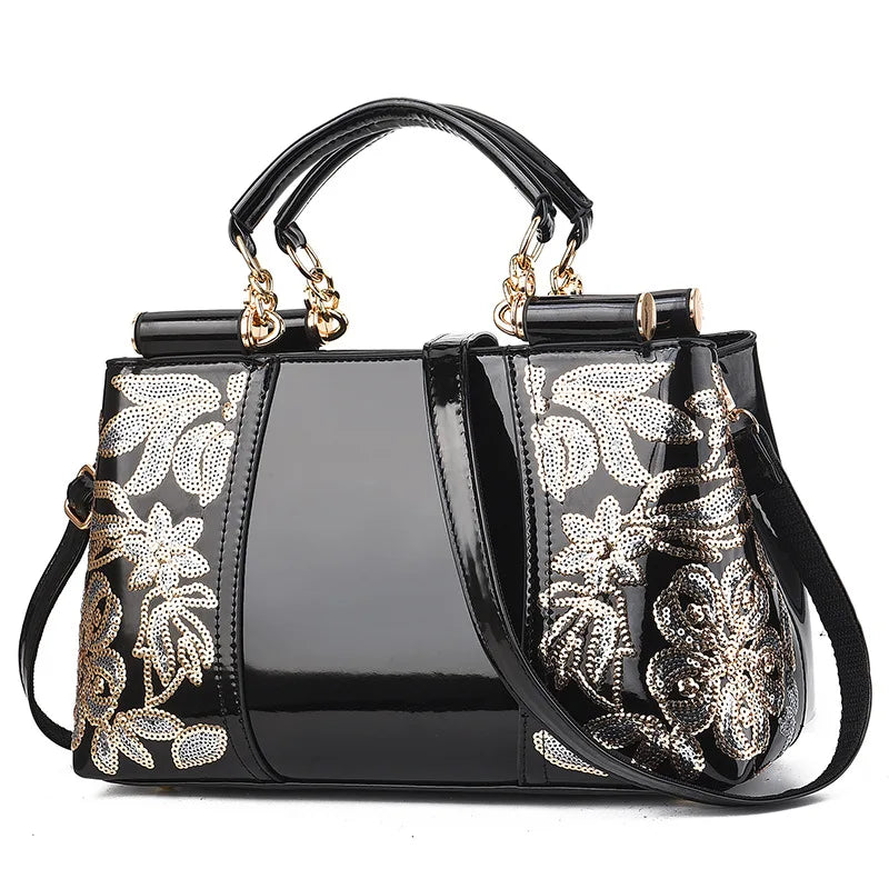 New Patent Leather Shiny Women’s Bag | Luxury Designer Atmospheric Handbag | High-Gloss Fashion Shoulder & Messenger Bag | Sophisticated Large Capacity Saffiano Satchel (Model 19NBY-124) Luxegan