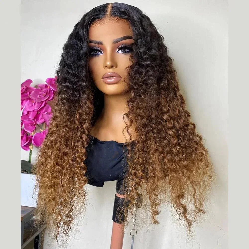 26-Inch Soft Brown Ombre Kinky Curly Wig | Sophisticated "Soft Transition" Lace Frontal | Elegant "High-Temperature Fiber" Silhouette | "Dignified" Pre-Plucked Glueless Synthetic Hair for Radiant Versatile Styling Luxegan