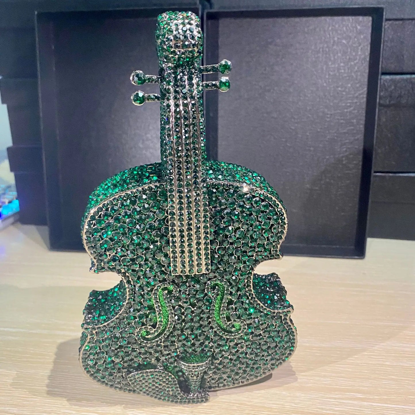 Luxury Violin-Shaped Crystal Evening Clutch | Sophisticated Rhinestone-Encrusted Dinner Purse | Elegant Bridal Handbag with Genuine Leather Lining | "Dignified" Structured Minaudière for High-Fashion Events Luxegan