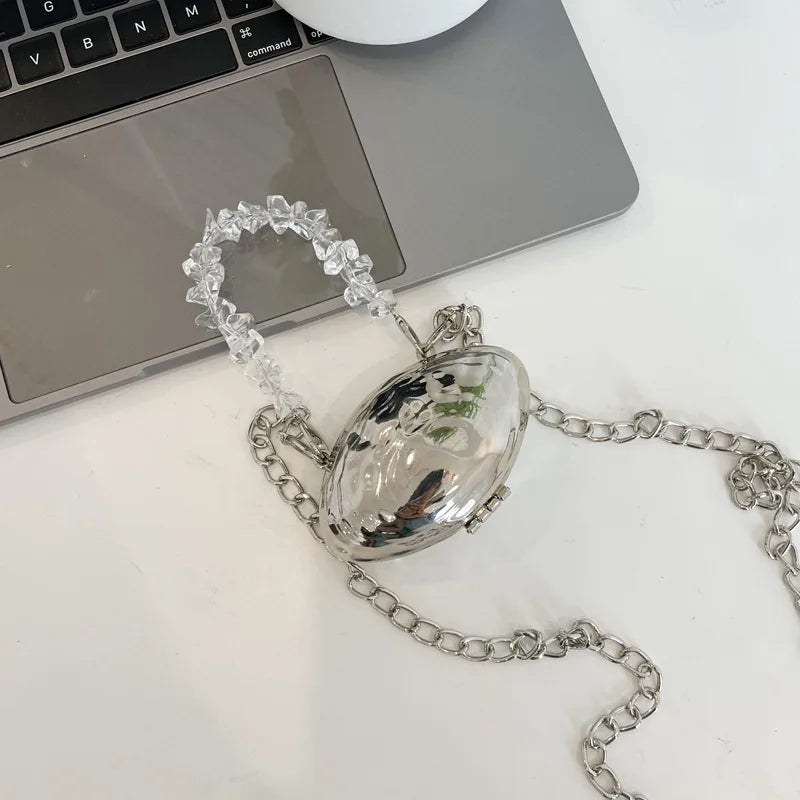 Mini Metallic Shell Bag | Designer Chain Crossbody Purse Luxegan