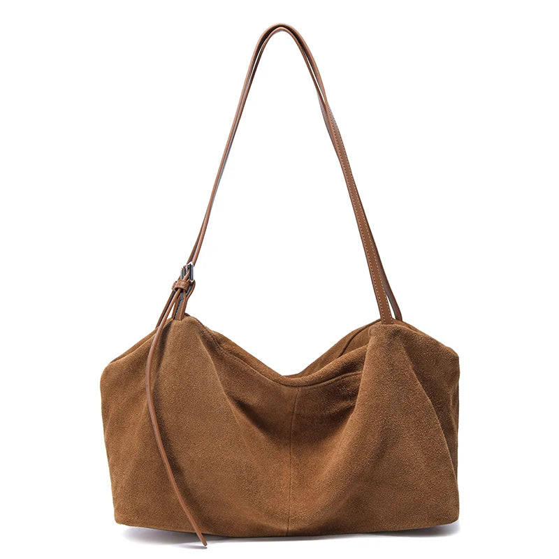 Women’s Suede Genuine Leather Shoulder Bag | Frosted Cowhide Crossbody Handbag | Luxury "Lazy Style" Designer Commuter Tote (Model 6131) Luxegan
