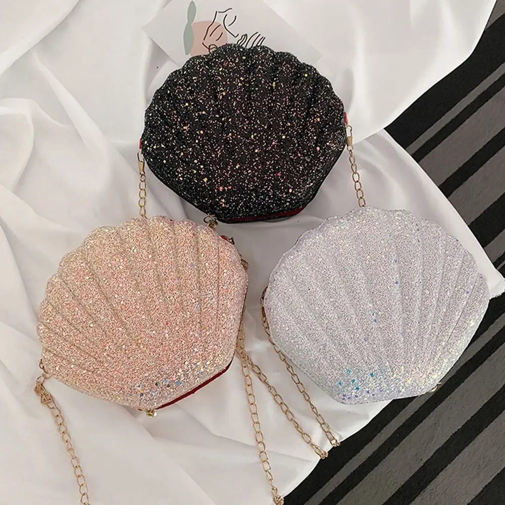 PVC Sequined Shell Crossbody Bag | Cute Chain Shoulder & Phone Pouch Luxegan