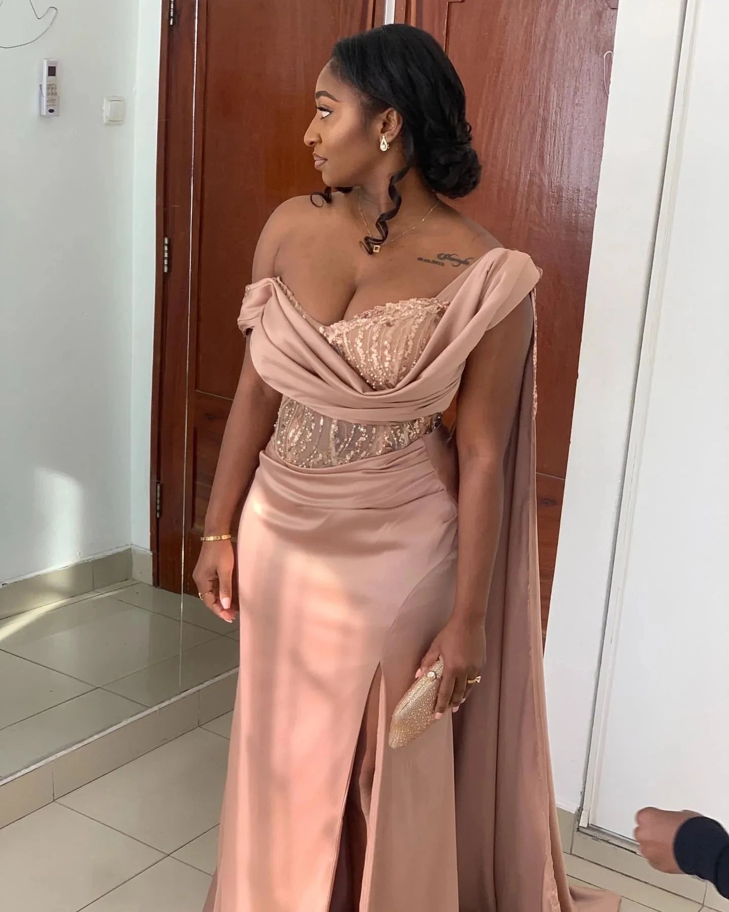 One-Shoulder Satin Mermaid Evening Gown | Crystal Pleated Formal Prom Dress | Custom Size Floor-Length Bridesmaid Gown Luxegan
