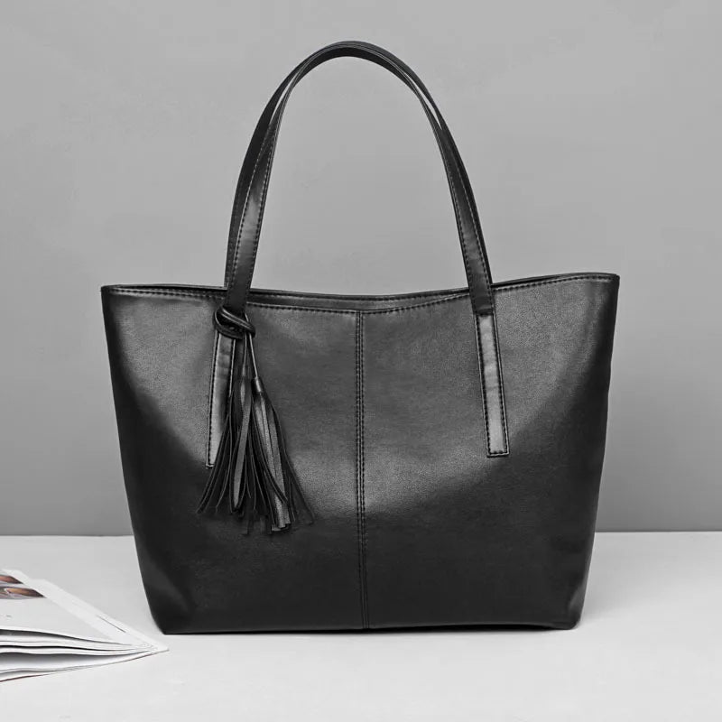 Retro Tassel Tote Bag | Large Capacity PU Leather Handbag Luxegan