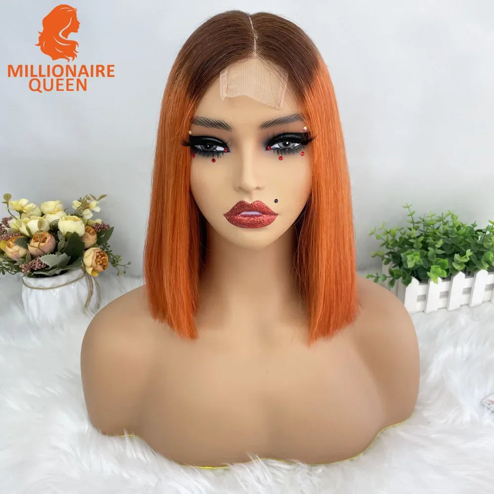 Highlight P4/30 Brown Vietname Bone Straight Bob Wig Super Double Drawn Human Hair 2x6 Glueless Lace Closure Wig For Black Women
