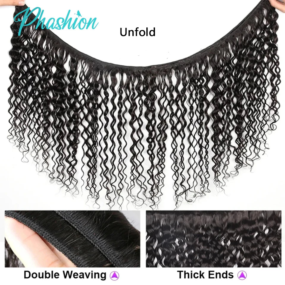 Phashion Kinky Curly Human Hair Bundles With 13x6 Lace Front Closure HD Transparent Brazilian Jerry Curl Weave and Closures Soft