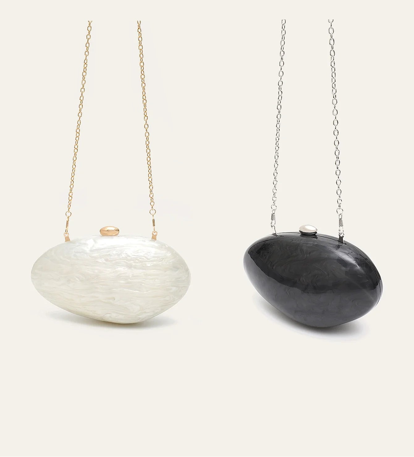 Acrylic Solid Minaudiere | Glamorous Shell Shaped Long Chain Evening Bag Luxegan