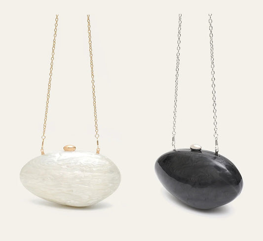 Glamorous Shell Minaudiere | Elegant Acrylic Evening Clutch Luxegan