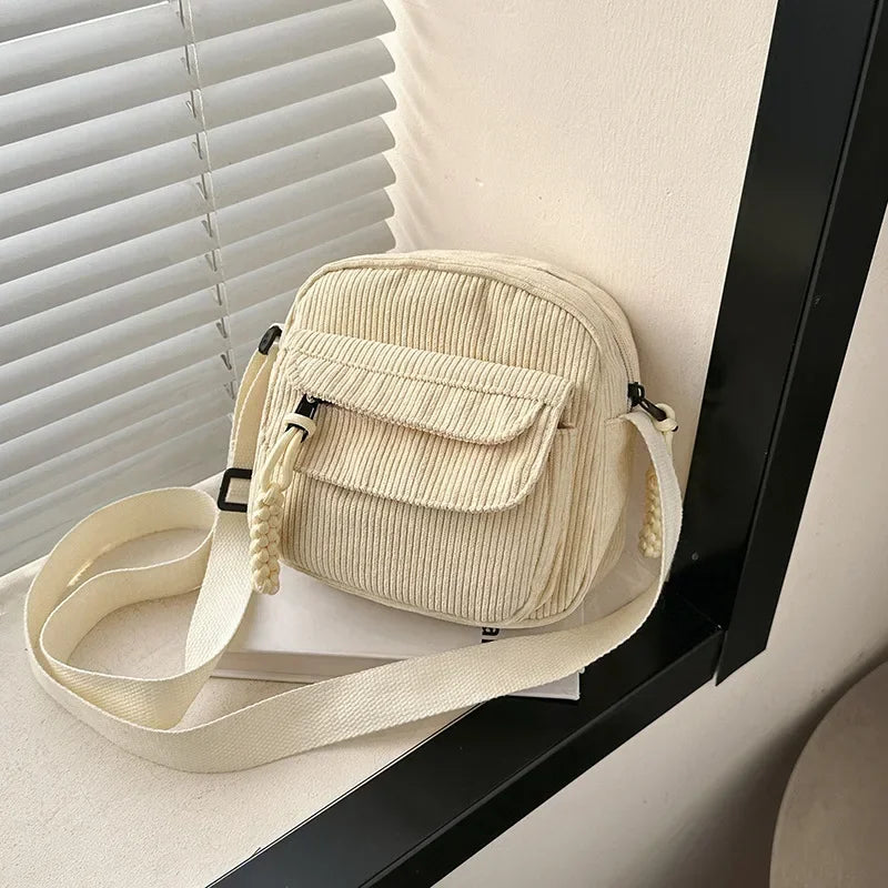 Casual Corduroy-Style Messenger Bag | Sophisticated Small Shoulder Purse | Elegant Teenager Crossbody Tote | "Dignified" Structured Canvas Bag for Versatile Student Styling Luxegan