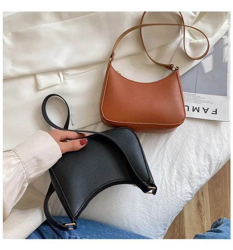 Retro PU Leather Shoulder Bag | Casual Solid Color Underarm Hobo Purse Luxegan