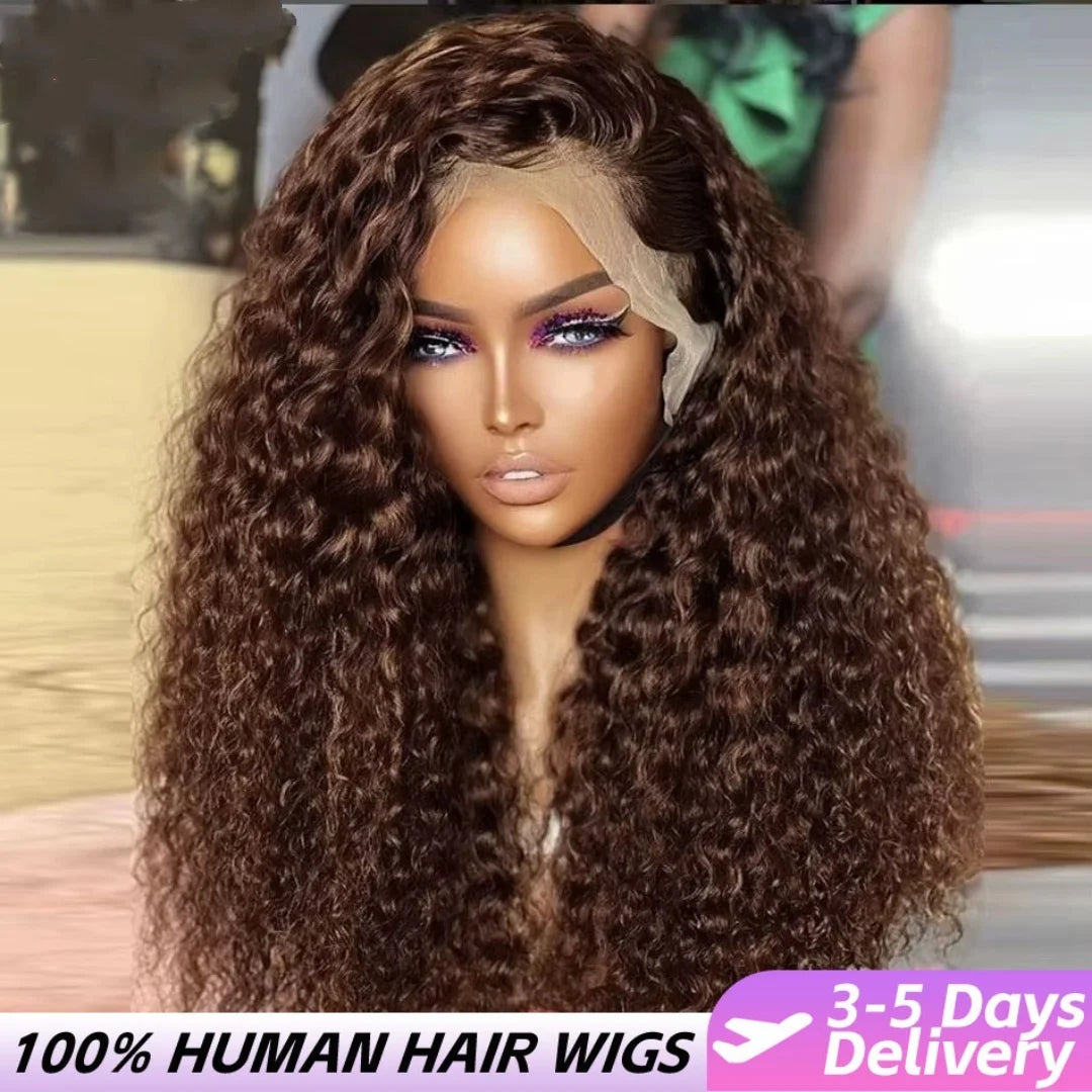 38-Inch Chocolate Brown Deep Wave HD Lace Wig | Sophisticated 250% Density 13x6 & 13x4 Frontal | Elegant "100% Brazilian Remy" Silhouette | "Dignified" Pre-Plucked Free Part Human Hair for Radiant Versatile Styling Luxegan