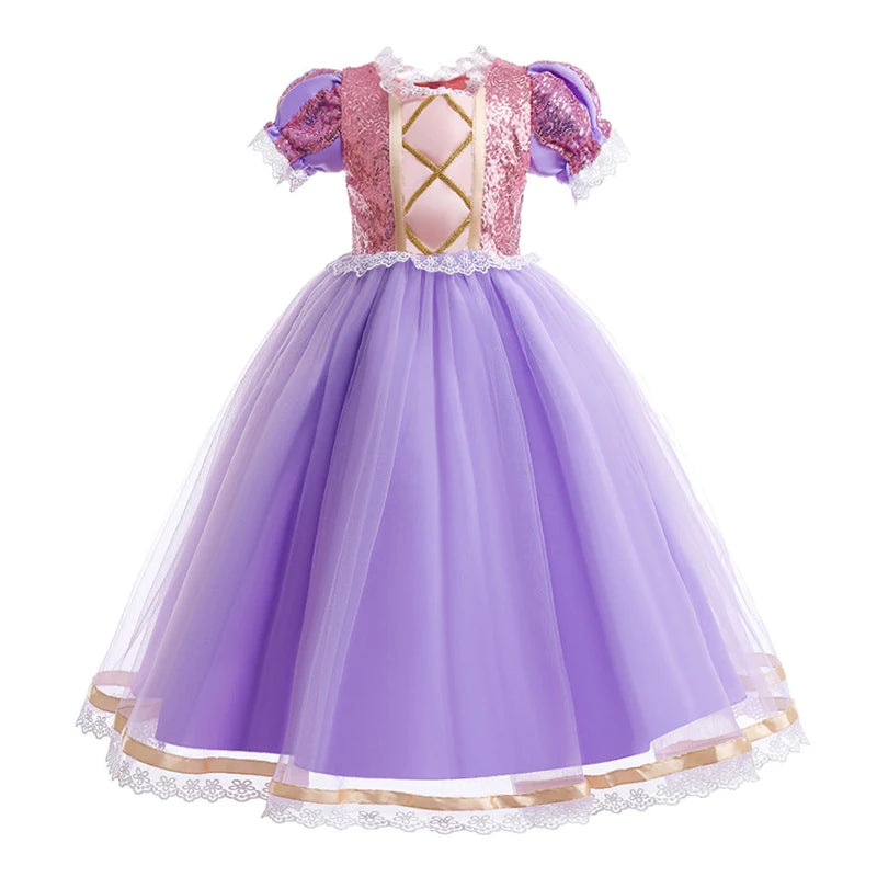 Deluxe Belle Princess Costume for Girls | Beauty and the Beast Inspired Mesh Party Dress | Elegant Square-Neck Sleeveless Mid-Calf Christmas Ball Gown with Accessories Luxegan
