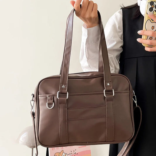 Japanese Style PU Leather School Handbag | Kawaii Underarm & Crossbody Bag for Women | Versatile Messenger Satchel with Zipper Closure | Sophisticated J-Style Daily Shoulder Bag Luxegan