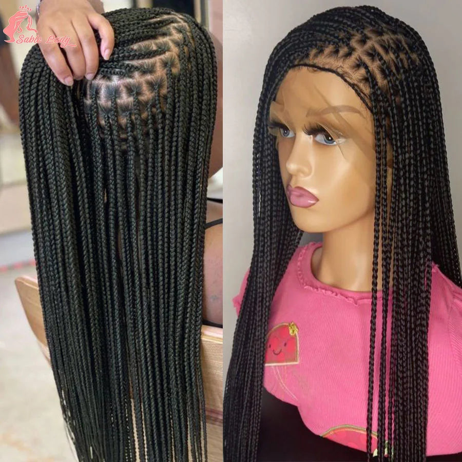 36 Inch Goddess Knotless Box Braids Cornrow Wig | 360 Full Lace