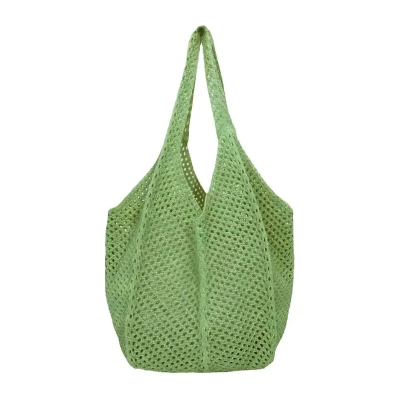 Women’s Solid Crochet Tote Handbag | Hollow Woven Summer Mesh Beach Bag | Large Capacity Aesthetic Knitting Hobo Bag | Casual Underarm Crochet Shoulder Bag Luxegan