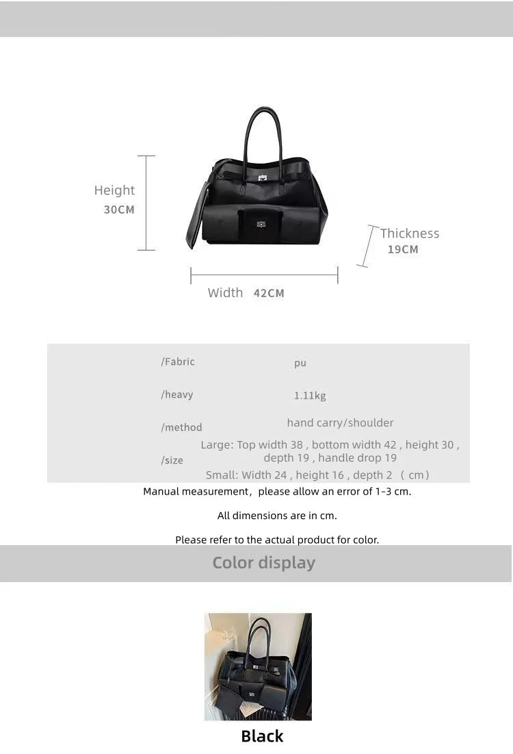 Bolso Tote de Marca Diseño Rodeo Lock Bolso de Mujer Gran Capacidad Bolso de Hombro para el Trabajo Cuero PU Hebilla Punk Bolso de Mano Sencillo y Versátil