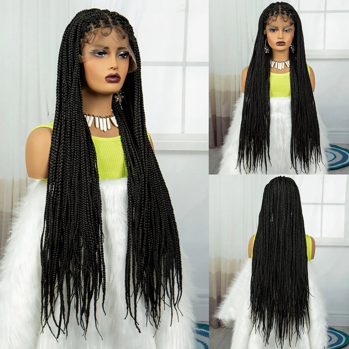 Synthetic Braided Wig Synthetic Hair Lace Front Wigs Box Braided Wigs for Black Women 36 Inches Micro Braids Wigs with Baby Hair Luxegan