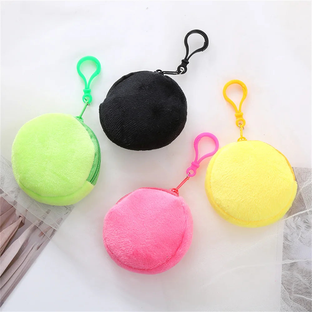 Kawaii Plush Round Coin Purse for Women | Cute Solid Wallet & ID Card Bag Keychain | Minimalist Student Gift Luxegan
