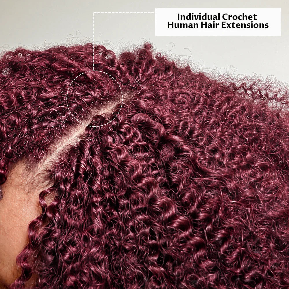 99J Burgundy Deep Pixie Curls Virgin Human Hair Crochet Extensions | 16-24in Luxegan