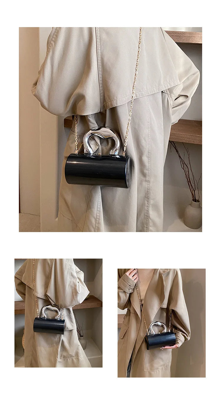 Fashion Cylinder Mini Evening Purse | Gold Box Clutch Shoulder Crossbody Bag for Women's Party Clutches Luxegan