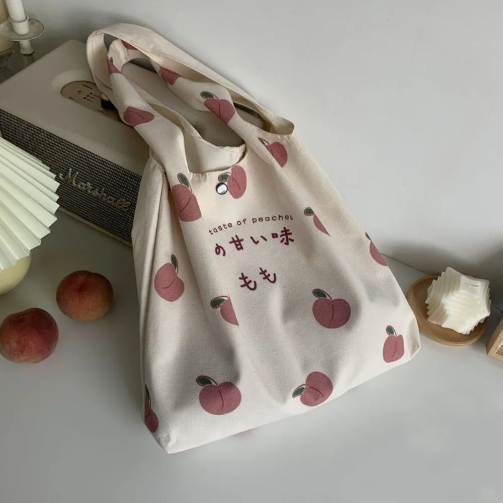 Aesthetic Strawberry & Peach Tote Bag | School & Shopper Handbag Luxegan