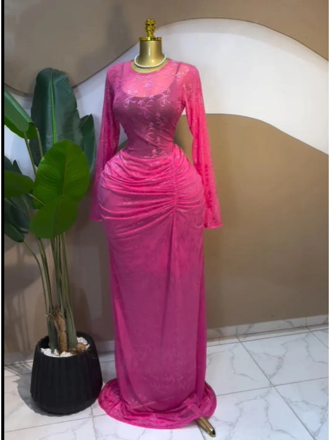Long Sleeve Stacked Mesh Maxi Dress | Sexy See-Through Evening Gown with Premium Lining | Autumn Birthday Clubwear Bodycon Dress | Elegant O-Neck Flare Sleeve Floor-Length Pencil Robe Luxegan