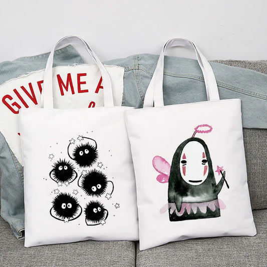 Spirited Away Faceless Anime Cartoon Large Capacity Canvas Shoulder Bag | Women's Casual Tote Kids Student Handbag Shopping Bags Luxegan