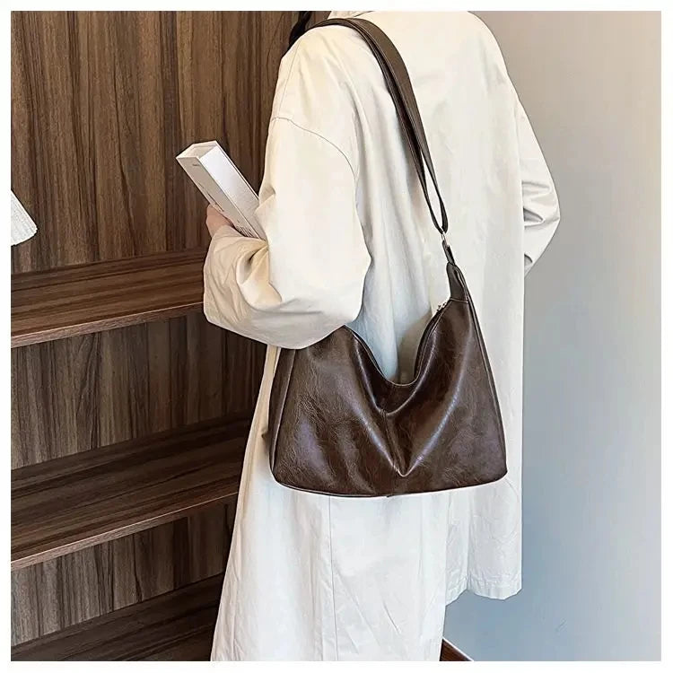 Maillard Style PU Leather Commuter Tote | Vintage High-Capacity Fashion Handbag | Stylish Texture Crossbody & Shoulder Bag for Women (Temperament Collection) Luxegan