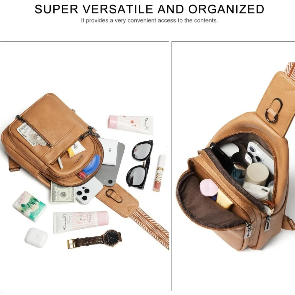 Sling Bag For Women Men Backpack Fanny Pack Crossbody Chest Travel Shoulder Belt Bags Purse Handbag PU Leather
