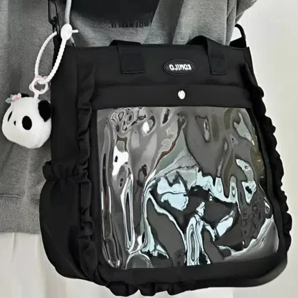 Cute Ulzzang Ita Bag | Large Capacity Nylon Tote Shoulder Bag | Japanese Harajuku College Crossbody with DIY Badges Display Plate Luxegan