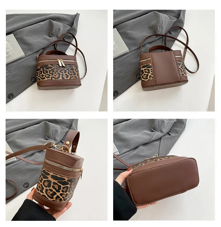Fashion Round Bucket Bag | Leopard Pattern Crossbody Shoulder Bag Luxegan