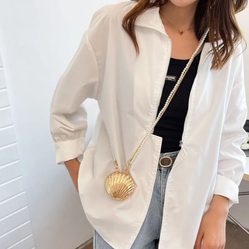 New Summer Lipstick Bags for Women Fashion Pearl Mini Purse Crossbody Bag | High Quality Gold Shell Bag Designer Shoulder Bag Luxegan