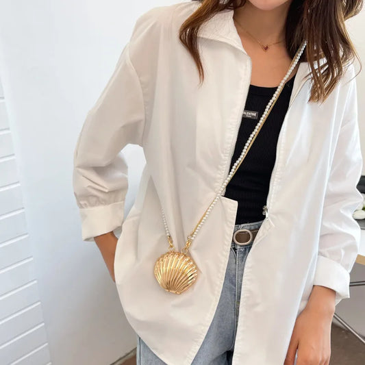 New Summer Lipstick Bags for Women Fashion Pearl Mini Purse Crossbody Bag | High Quality Gold Shell Bag Designer Shoulder Bag Luxegan