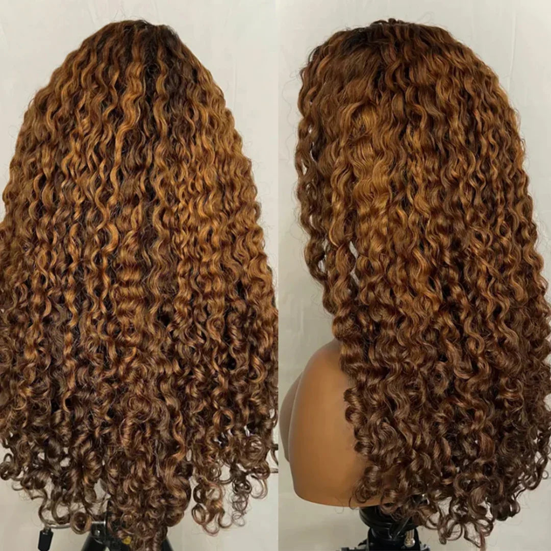 26-Inch Ombre Blonde Kinky Curly Wig | Sophisticated 180 Density Lace Frontal | Elegant "High-Temperature Fiber" Silhouette | "Dignified" Pre-Plucked Natural Hairline with Synthetic Baby Hair for Radiant Versatile Styling Luxegan